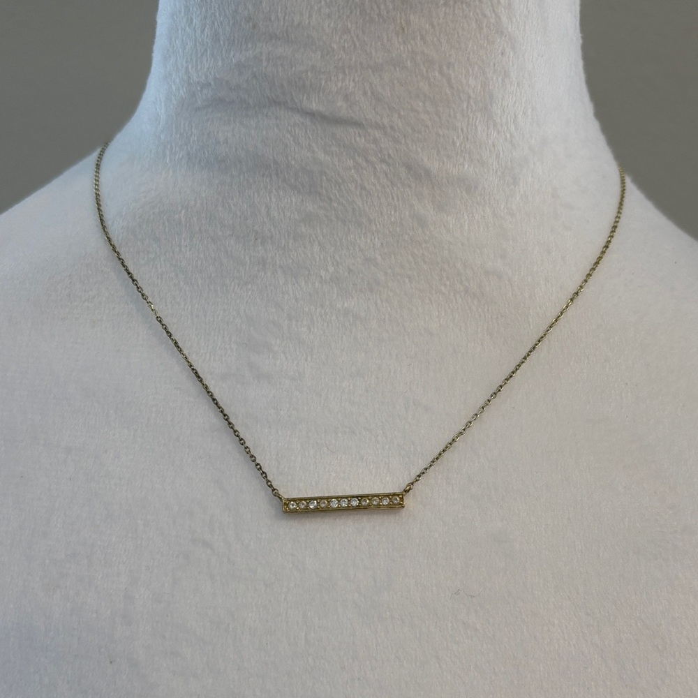 Gold Bar Necklace with Crystal Detailing